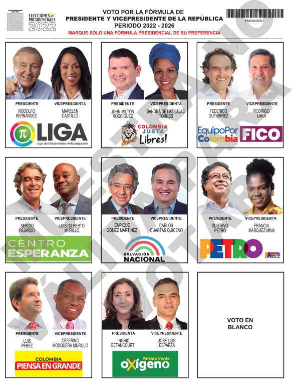 arjeta Electoral Elecciones Presidenciales - Colombia 2022 